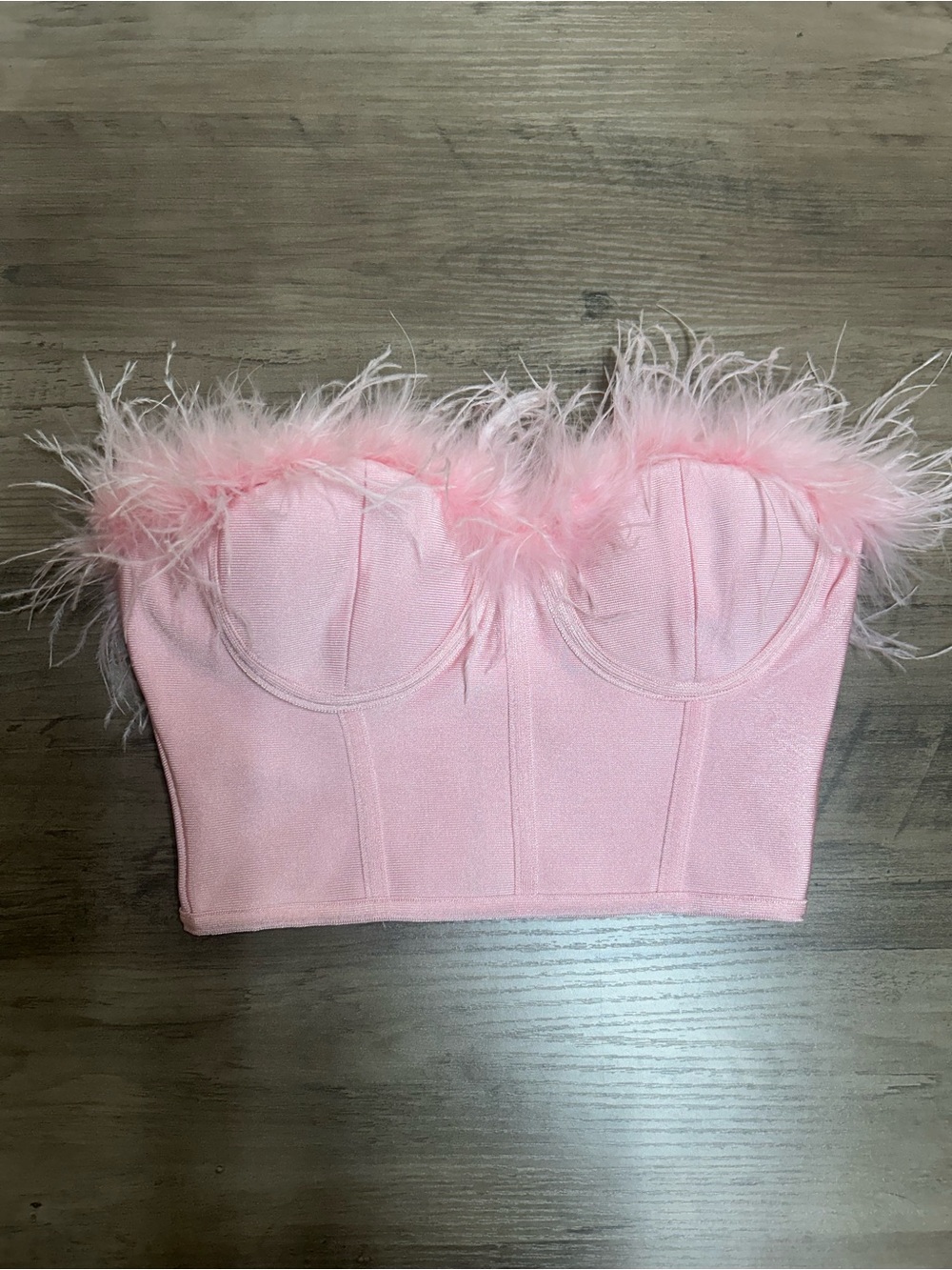 superdown Pink Feather-Trim Bustier Camisole